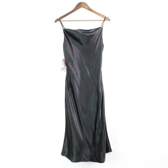 Birdy Grey Lisa Shiny Satin Midi Slip Dress Black Size‎ S - Picture 2 of 9
